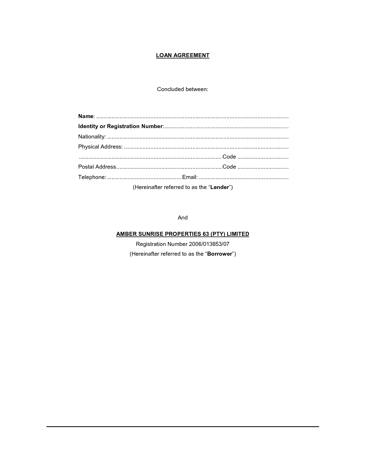 simple loan document template free
