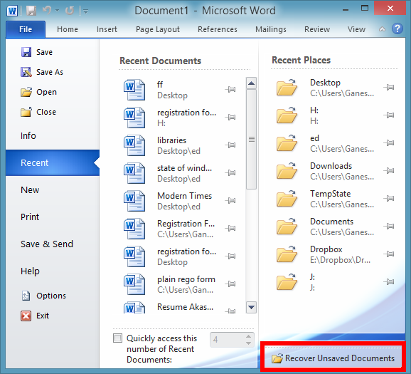 microsoft word recover unsaved document