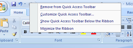 minimize the ribbon in the document provided word