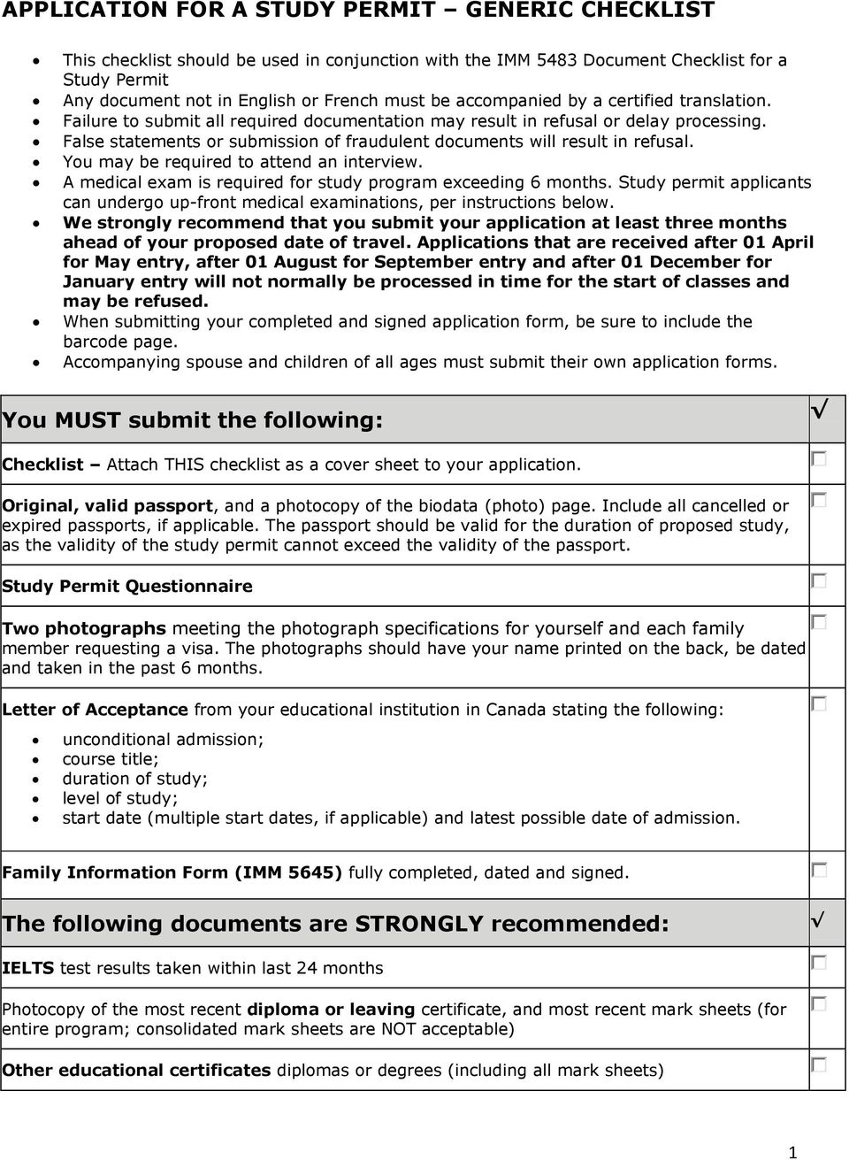canada study permit document checklist