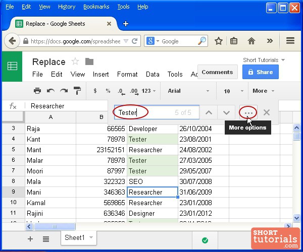 google document option find and replace