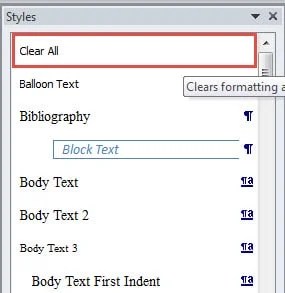 clear formatting for whole document
