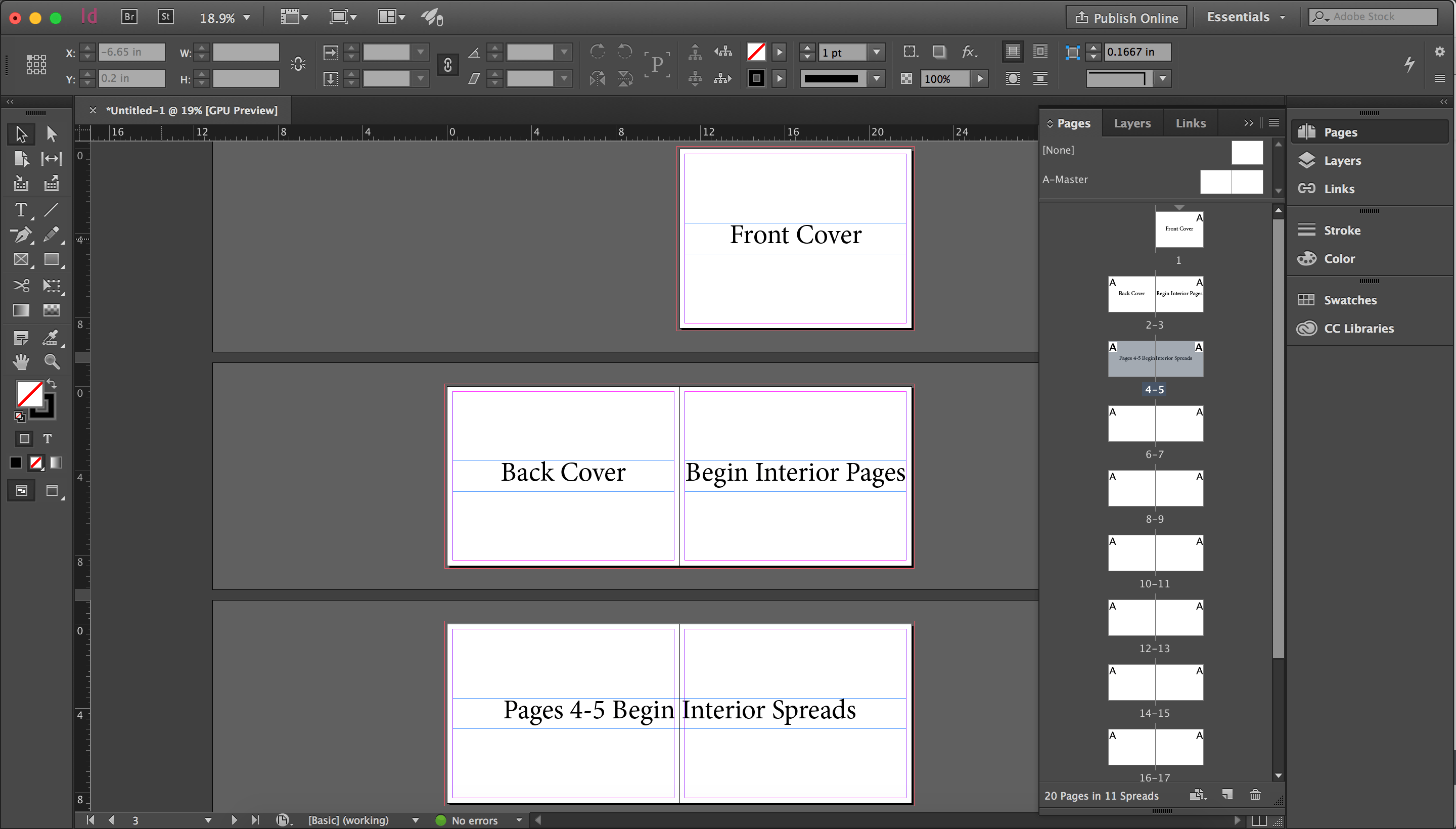 indesign how to document size
