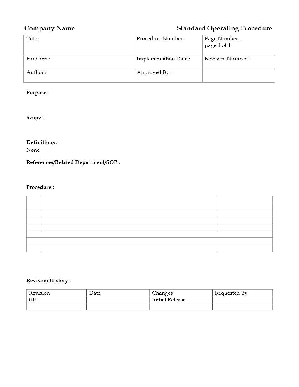 free standard operating procedure document template