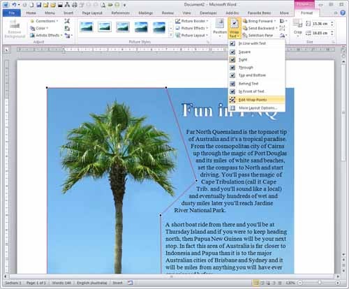 inset text onto a shape on a word document